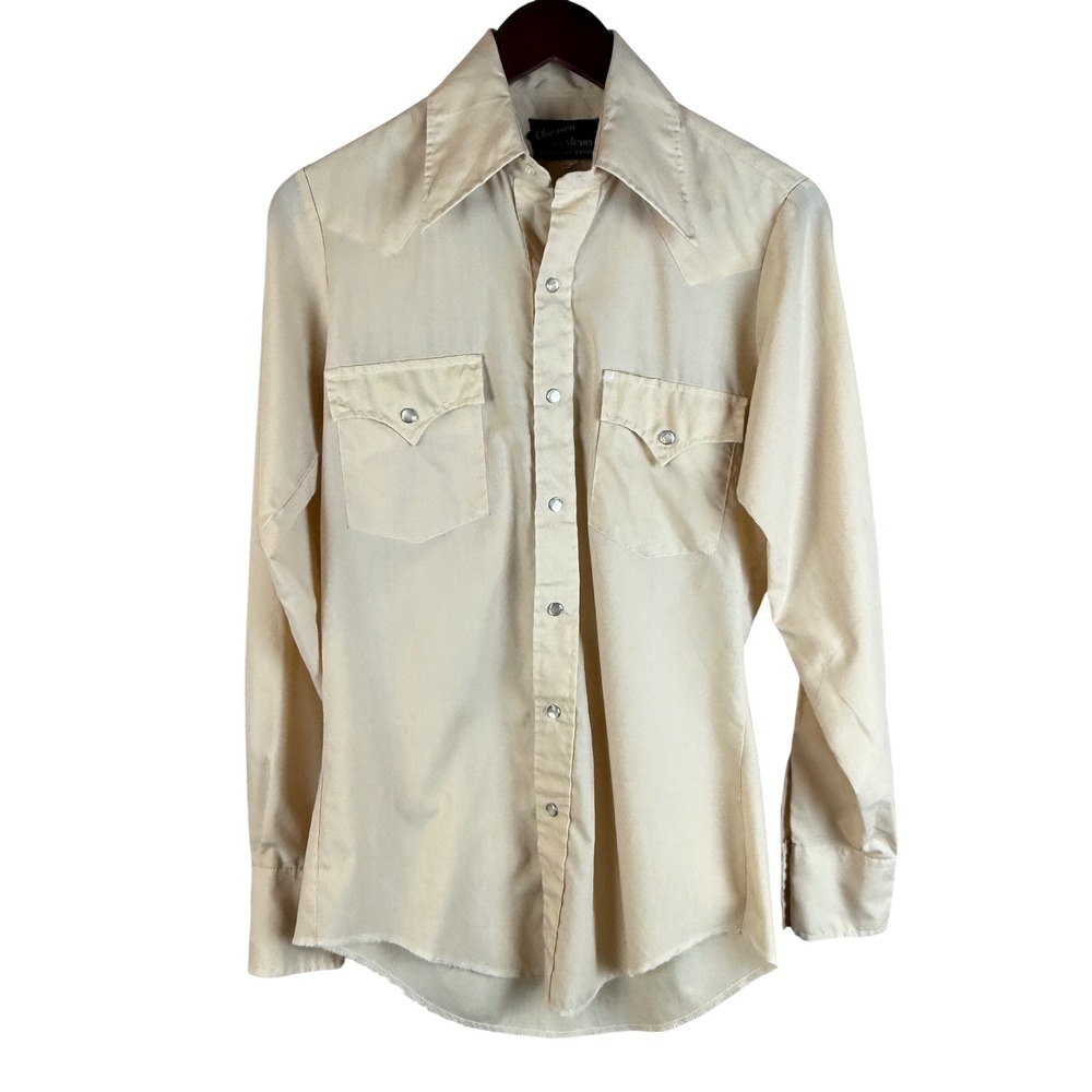 Champion Westerns Pearl‎ Snap Shirt Men's Small Cream Long Sleeve Button-Down